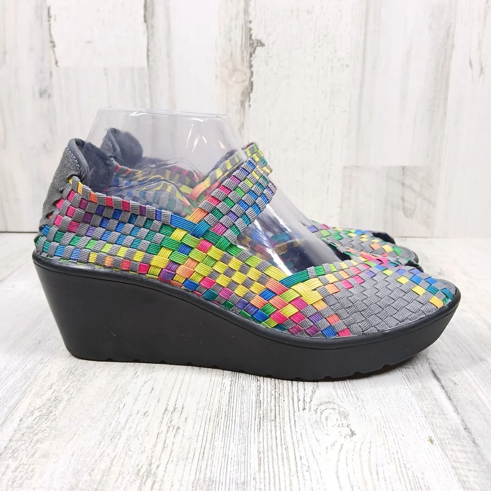 Steven by Steve Madden Brynn Peep Toe‎ Casual Bright Multi Wedges #860